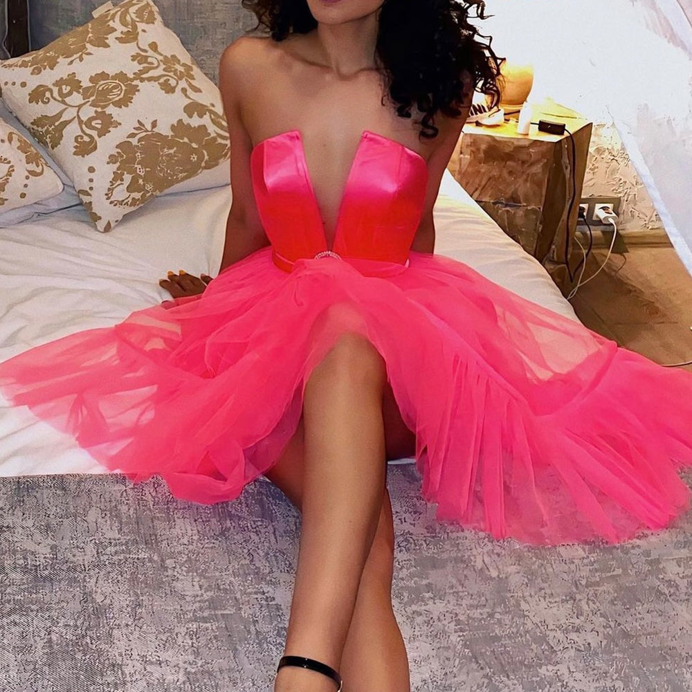 MINI CONJUNTO TOP CON FALDA JESSIE SATÍN TUL ROSA FUERTE