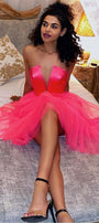 MINI CONJUNTO TOP CON FALDA JESSIE SATÍN TUL ROSA FUERTE