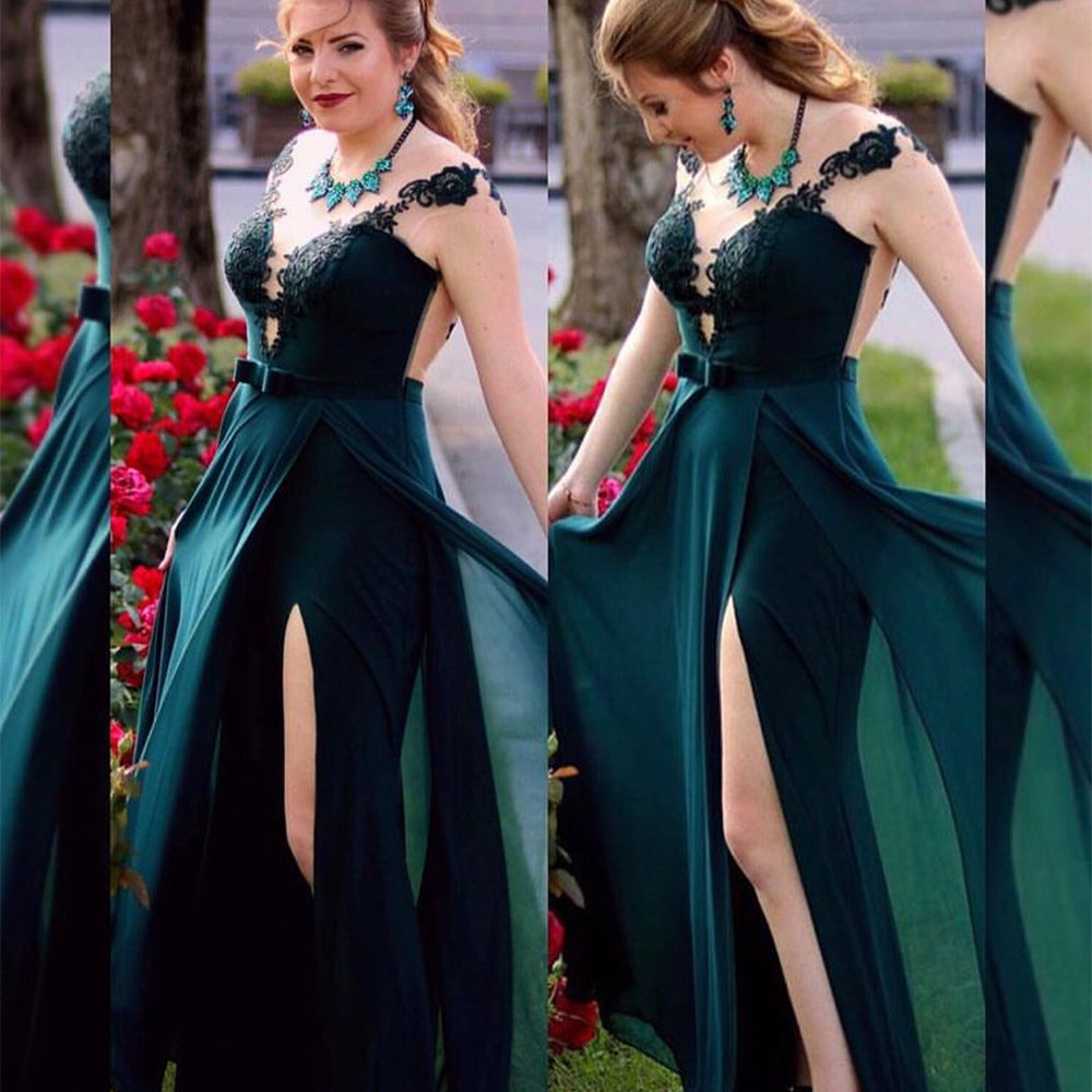 MAXI ROCHIE DANTELA ȘIFON VERDE INCHIS