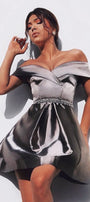 MINI CONJUNTO TOP CON FALDA KARI SATÍN GRIS OSCURO