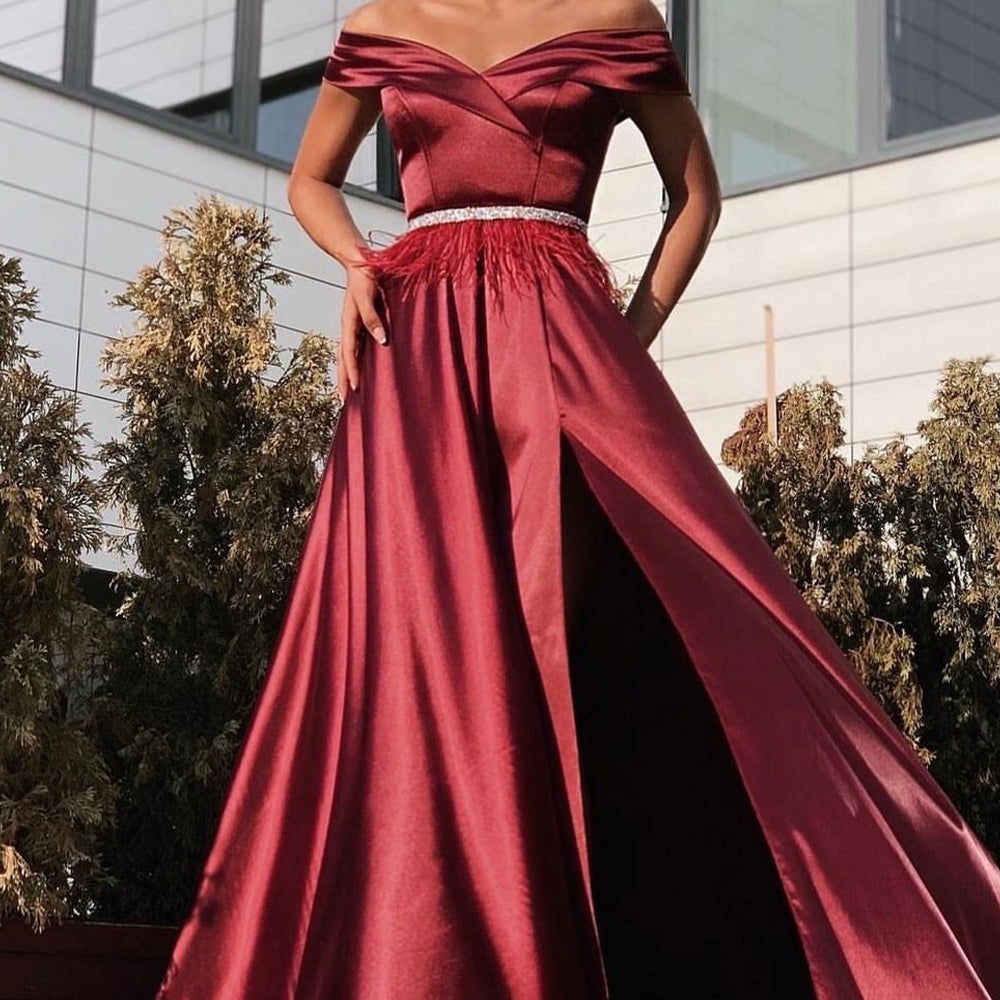 MAXI SKIRT AND CROP TOP SET ALEXANDRA SATIN BURGUNDY