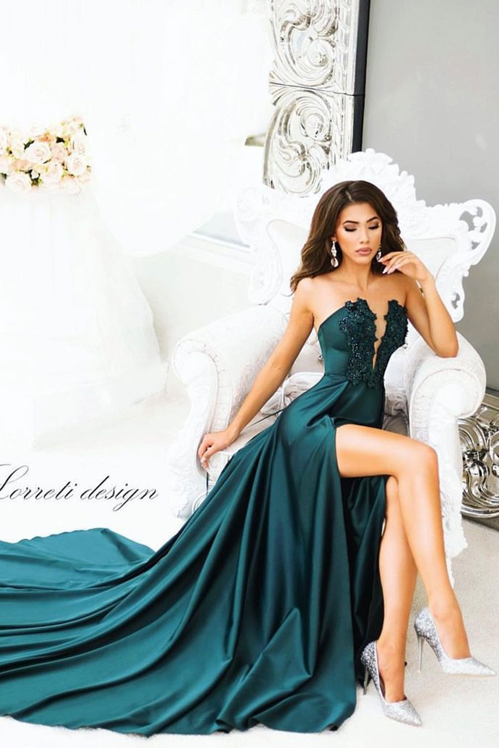 MAXI SKIRT AND CROP TOP SET ILONA LACE SATIN DARK GREEN