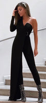 MAXI CONJUNTO 4 PIEZAS TOP CON PANTALONES GENEVIEVE LEOTARDO NEGRO