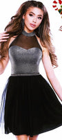 MINI DRESS TRICOT LAME TULLE BLACK AND DARK GREY