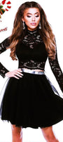 MINI SKIRT AND CROP TOP SET 2 PARTS LACE TULLE BLACK