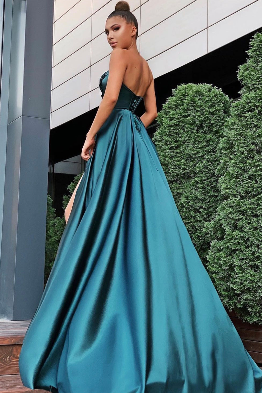 MAXI SKIRT AND CROP TOP SET ILONA LACE SATIN DARK GREEN