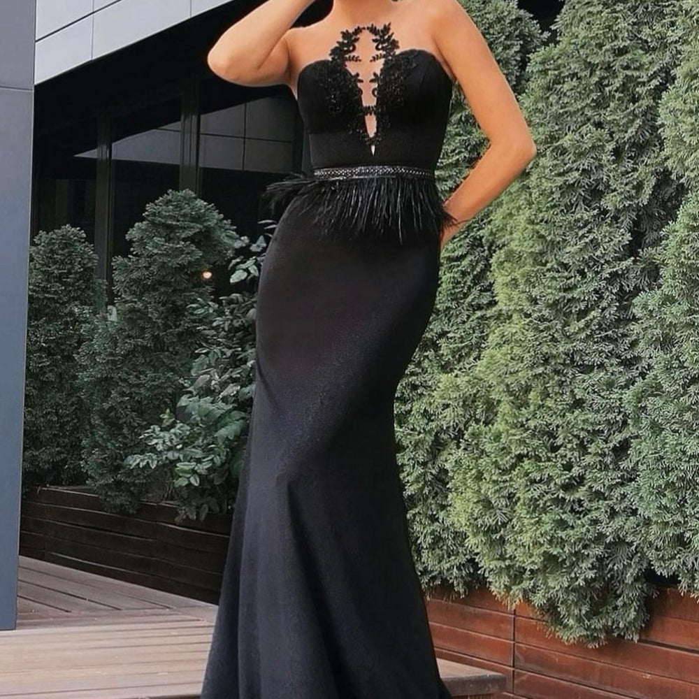 MAXI SKIRT AND CROP TOP SET SINTIA GLITTER TRICOT LACE BLACK