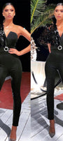 MAXI CROP TOP AND PANTS SET 3 PARTS AZALIA SATIN SEQUIN BLACK