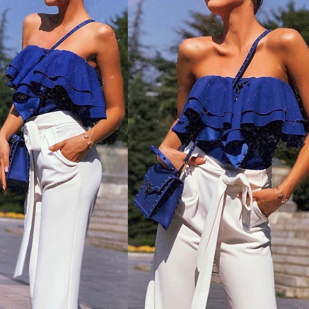 MAXI CONJUNTO 2 PIEZAS TOP CON PANTALONES LEOTARDO АZUL OSCURO CON BLANCO