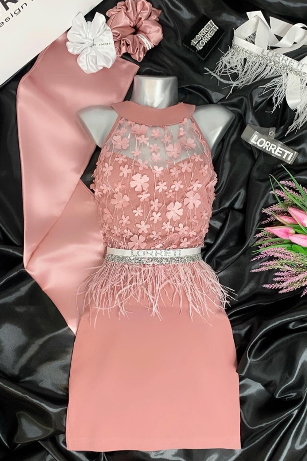 MINI DRESS DAHLIA LACE TRICOT ROSE ASH