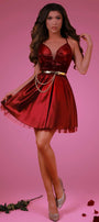 MINI SKIRT AND CROP TOP SET 2 PARTS KIRSTEN TRICOT LAME SATIN TULLE BURGUNDY