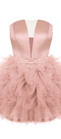 MINI SKIRT AND CROP TOP SET VENERA SATIN TULLE POWDER PINK