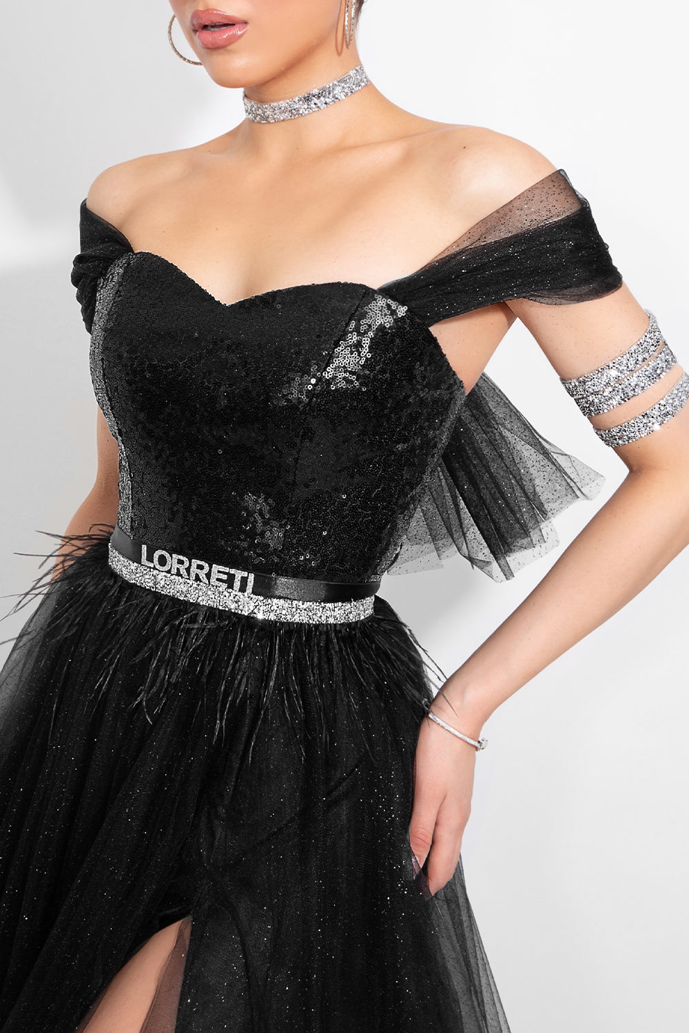 BELT MARABU 5B FEATHERS RHINESTONE BLACK