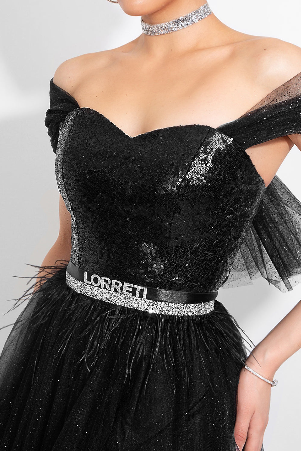 BELT MARABU 5B FEATHERS RHINESTONE BLACK