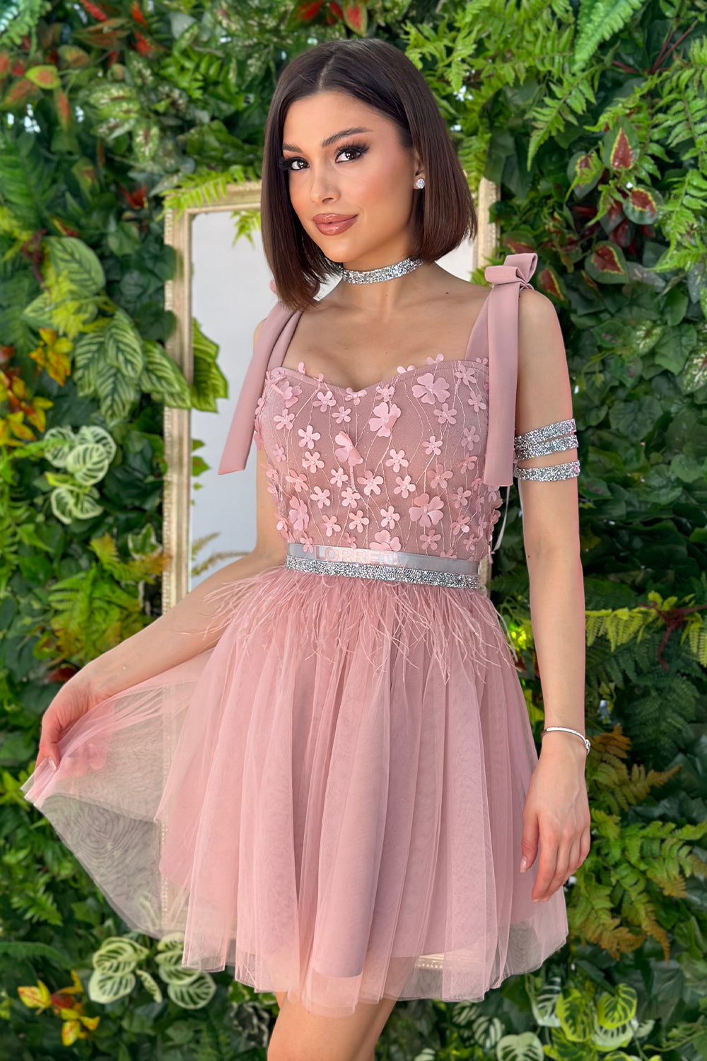 MINI DRESS MARY LACE TULLE POWDER PINK