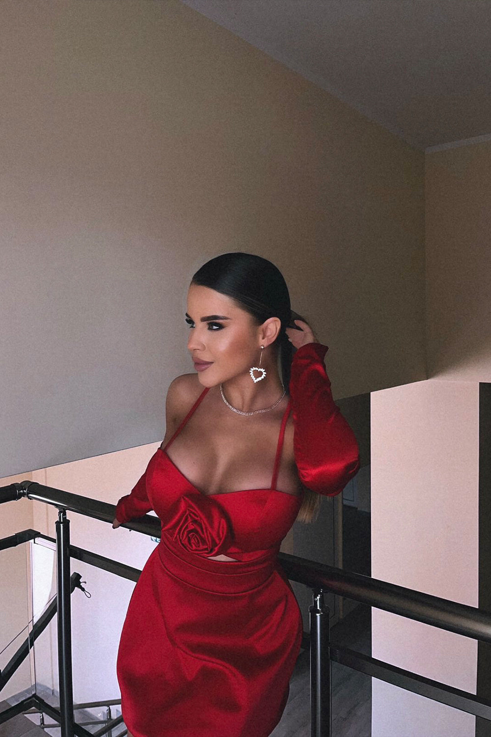 MINI SKIRT AND CROP TOP SET LOREN SATIN RED