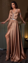 MAXI SKIRT AND CROP TOP SET DARCY SATIN CARAMEL