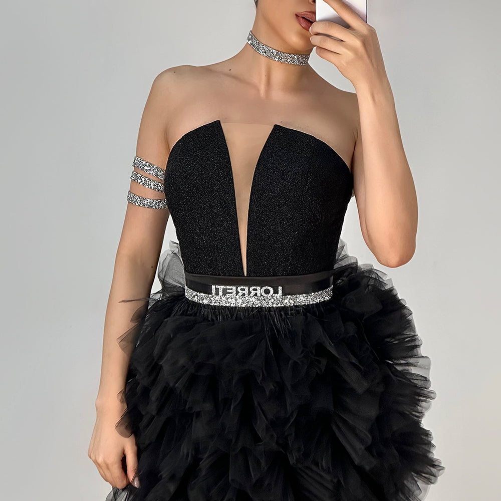 МINI SET TOP CON GONNA CLAIRE LAMÉ ТULLE NERO