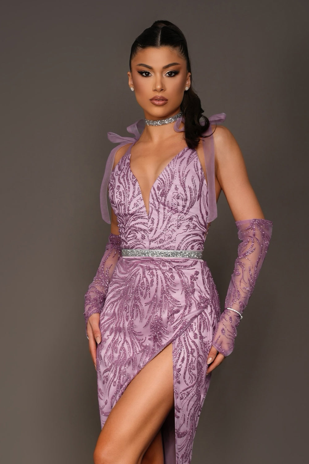 GLOVES GLITTER LACE LAVENDER