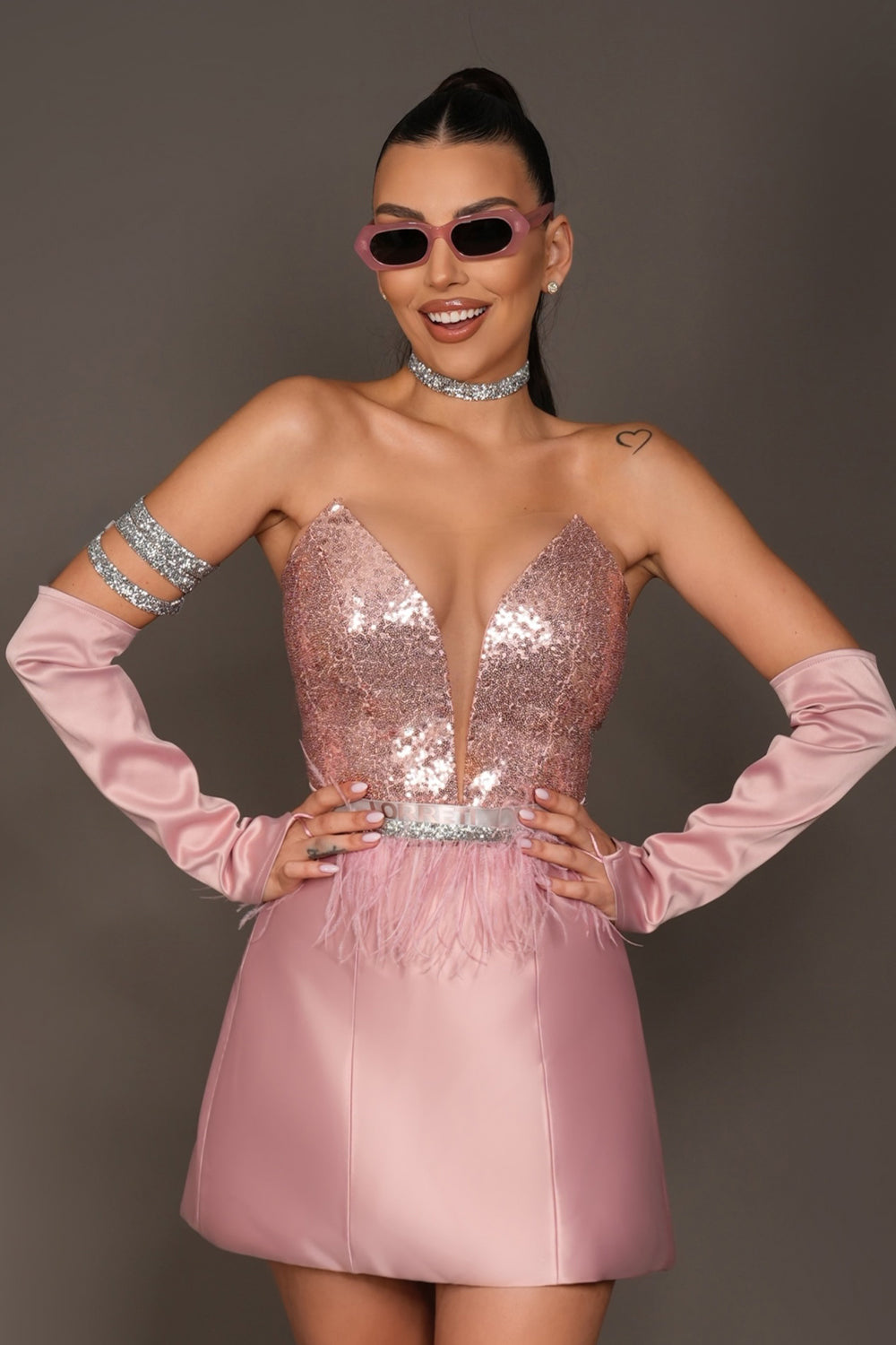 GLOVES SATIN POWDER PINK