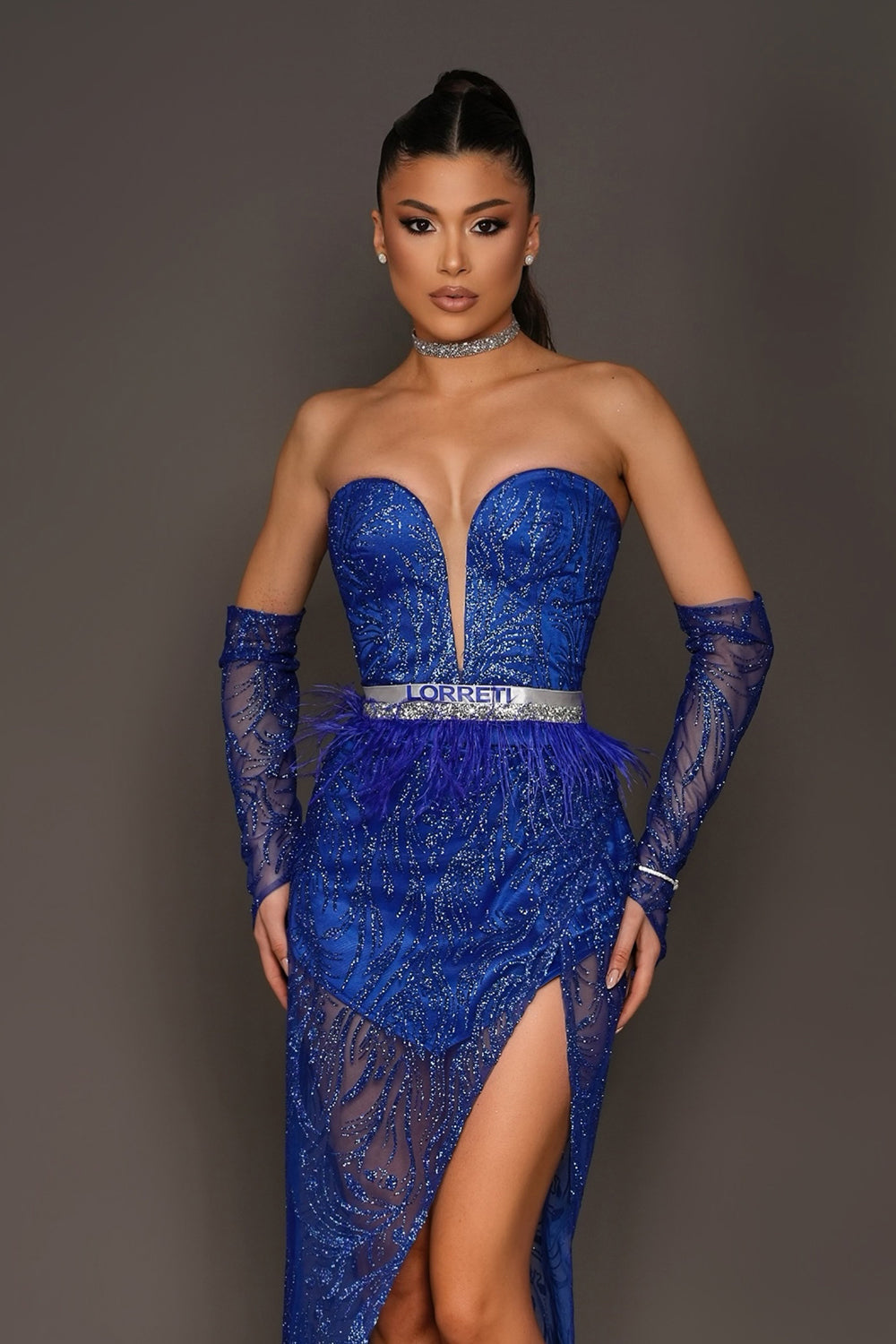 GLOVES GLITTER LACE COBALT BLUE