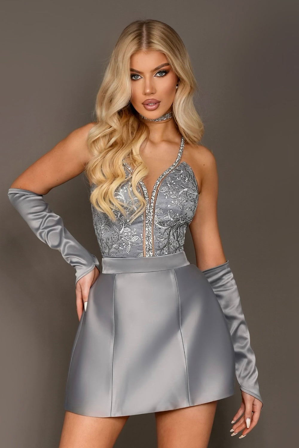 GLOVES SATIN DARK GREY