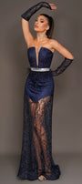 MAXI SKIRT AND CROP TOP SET AURELIA GLITTER LACE DARK BLUE