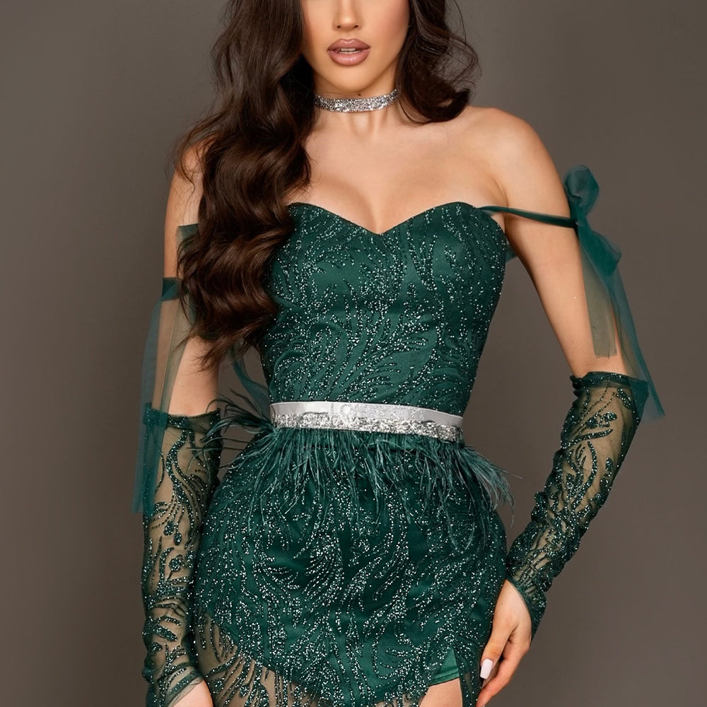 GLOVES GLITTER DARK GREEN