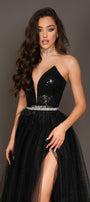 MAXI SKIRT AND CROP TOP SET INAYA SEQUIN GLITTER TULLE BLACK