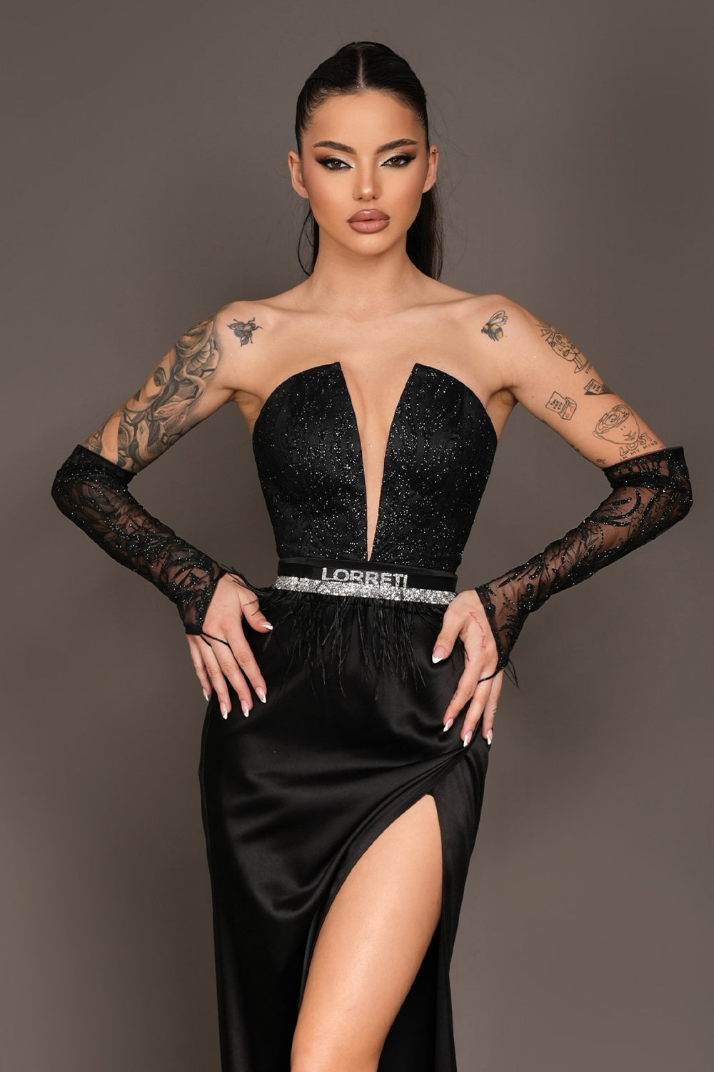 GLOVES GLITTER LACE BLACK