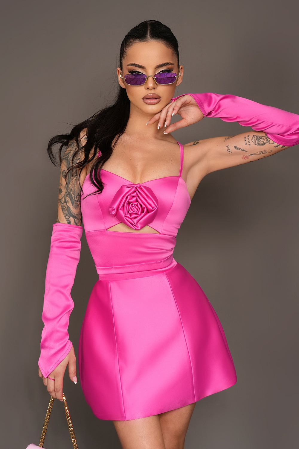 GLOVES SATIN HOT PINK