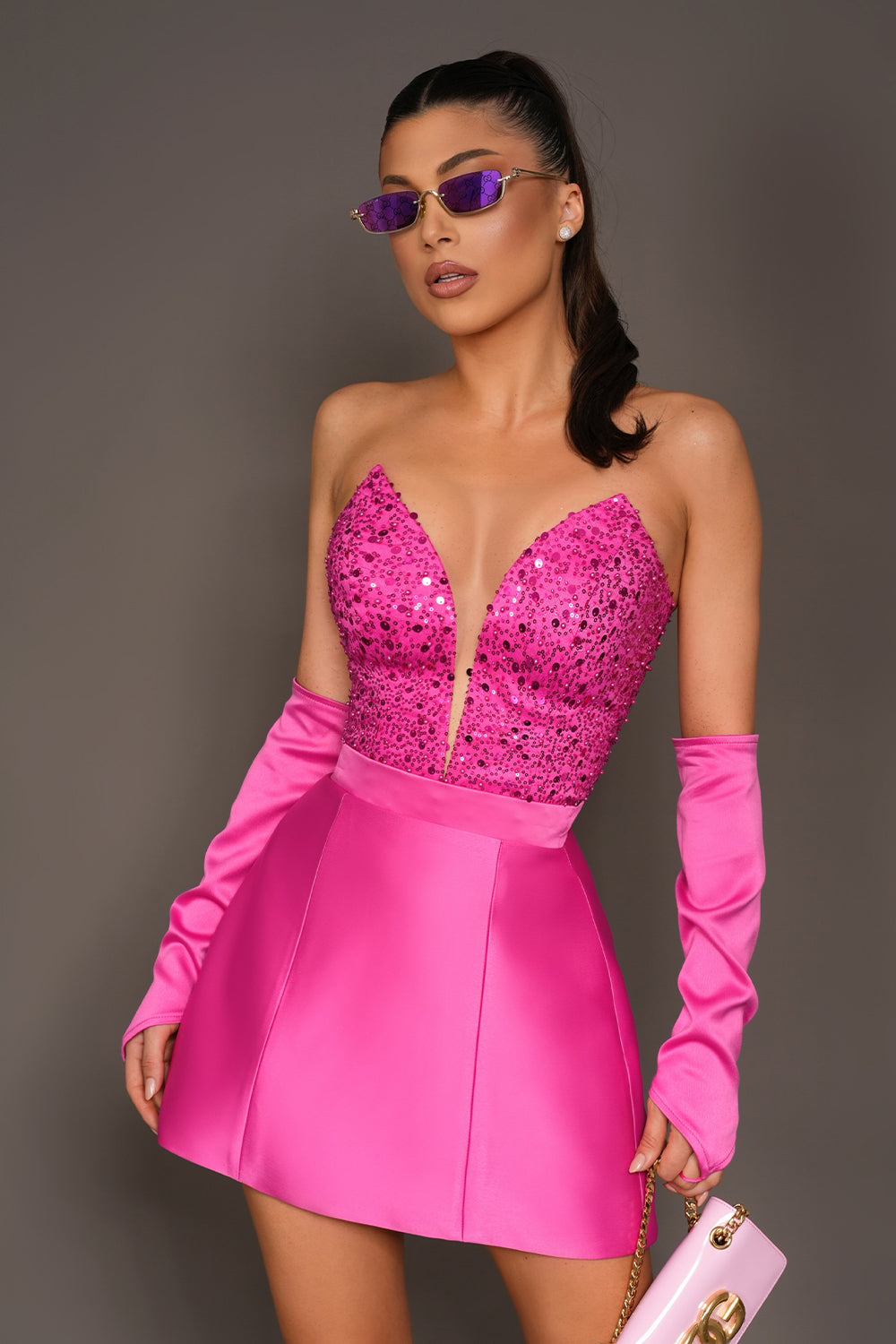 GLOVES SATIN HOT PINK