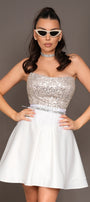 MINI SKIRT AND CROP TOP SET IRENE SEQUIN SATIN WHITE AND SILVER