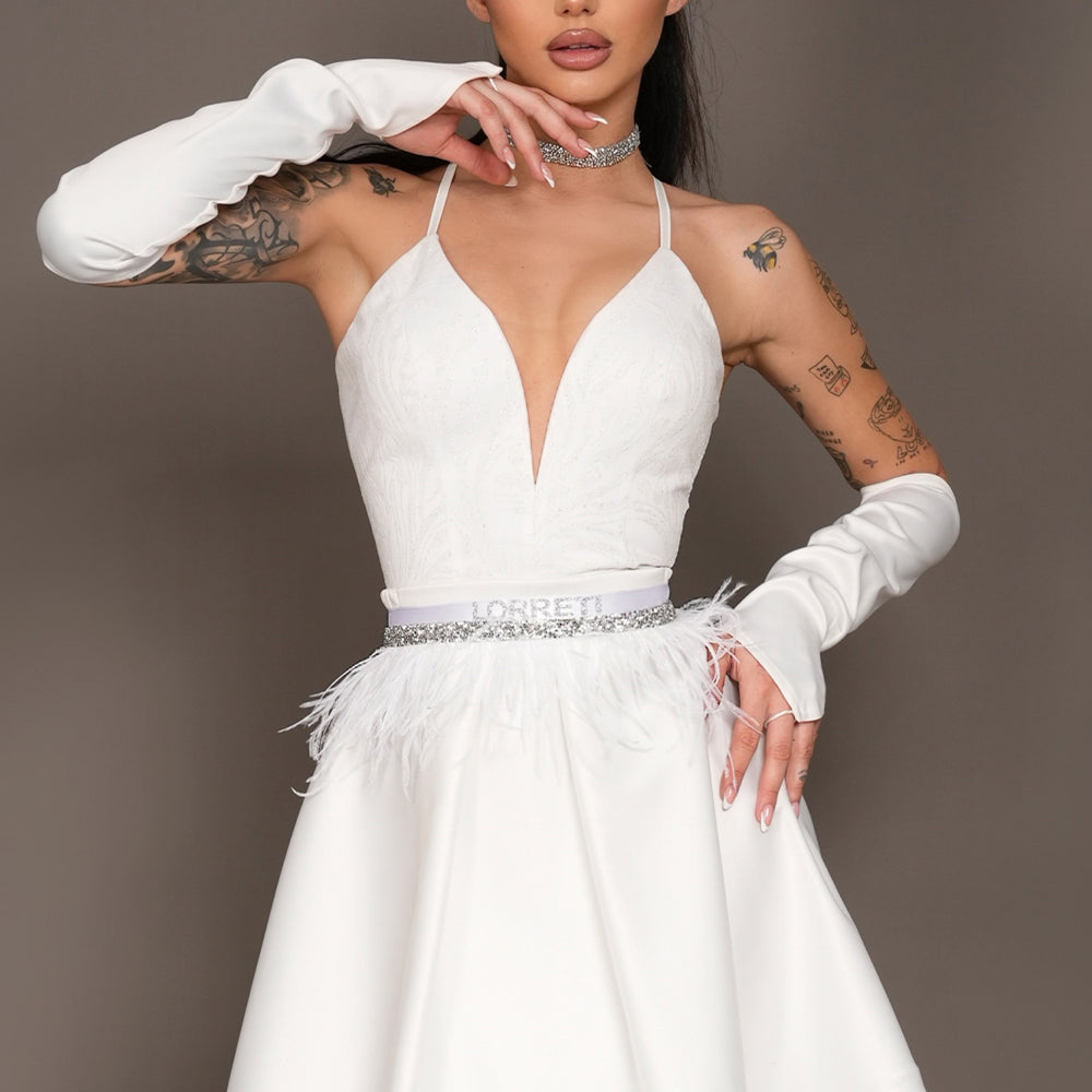 MINI CONJUNTO TOP CON FALDA TINA ЕNCAJE BRILLANTE SATÍN BLANCO