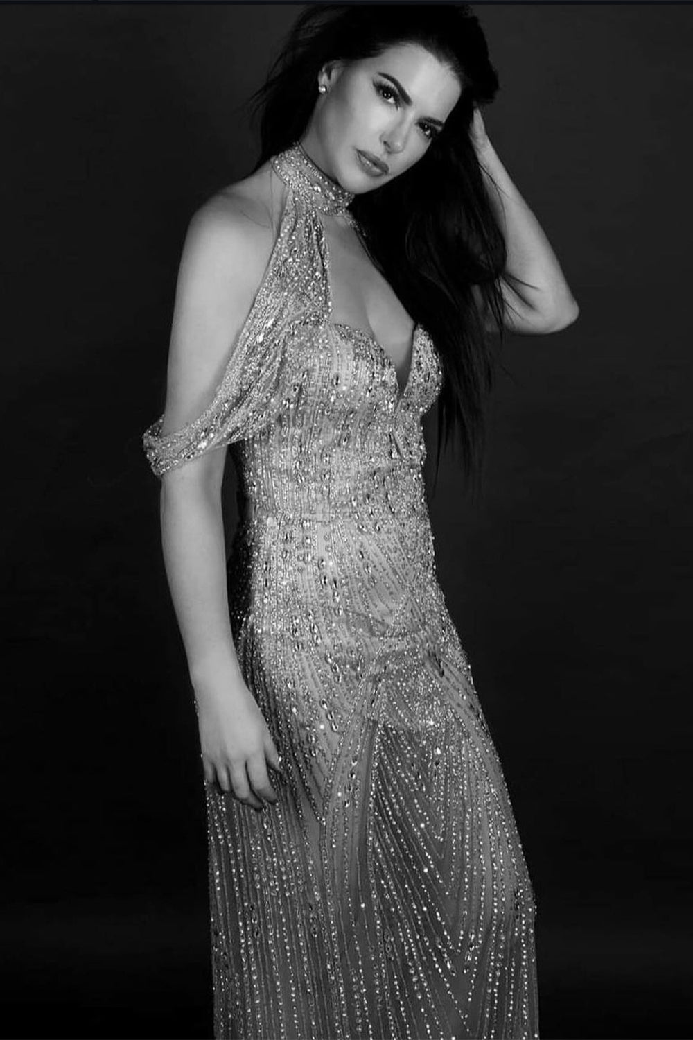 MAXI DRESS ANGELINA RHINESTONE SATIN CHAMPAGNE