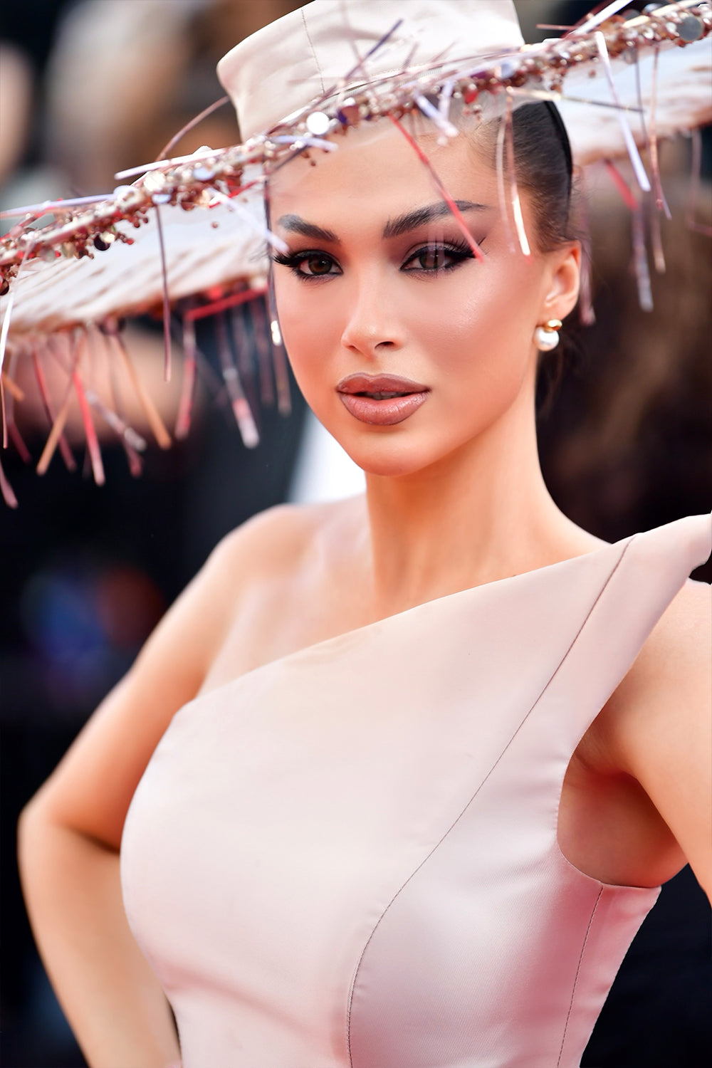 MAXI CROP TOP AND PANTS AND HAT SET CANNES SATIN ROSE GOLD