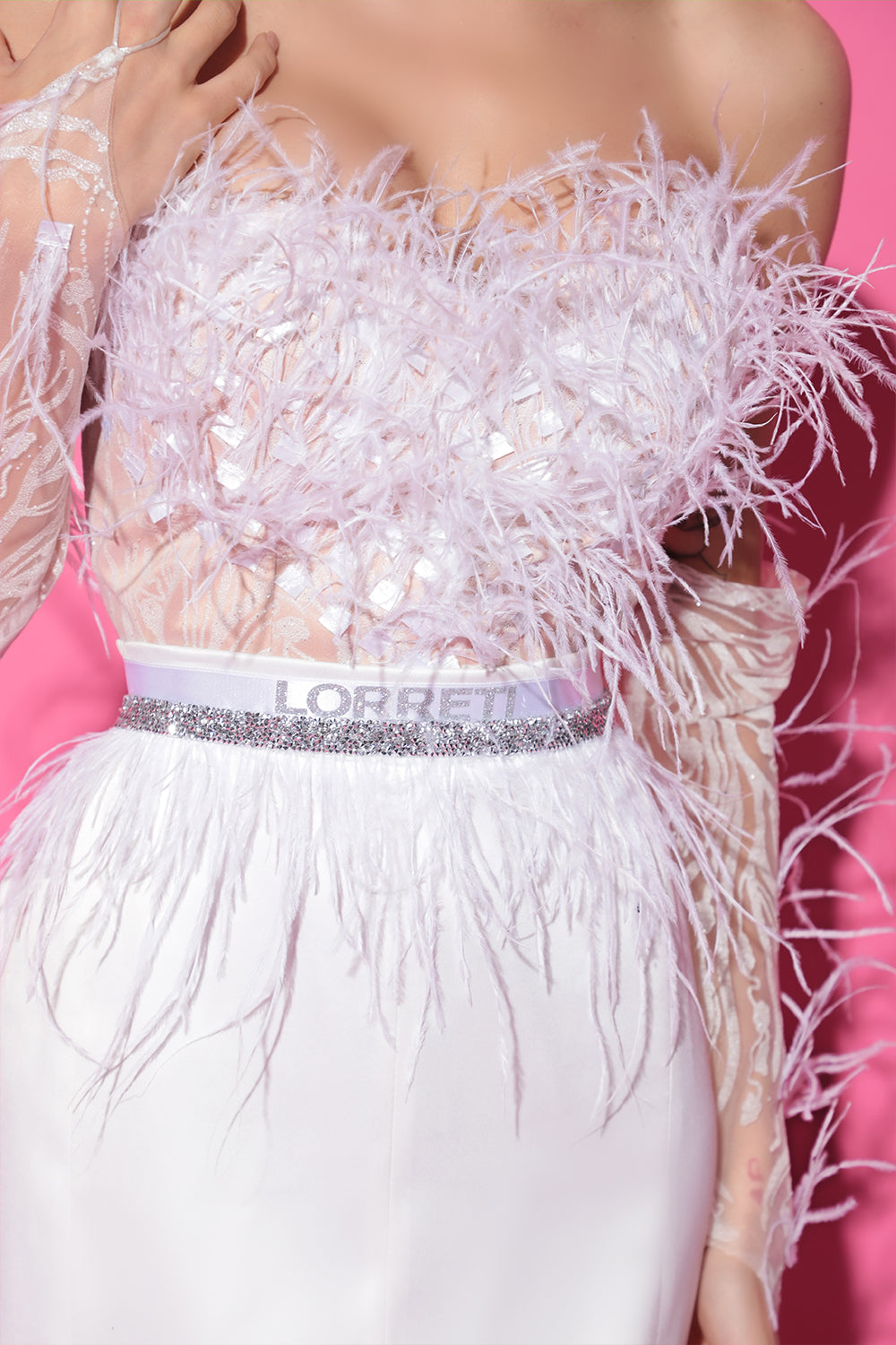 BELT MARABU 1A FEATHERS RHINESTONE WHITE