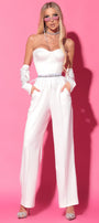 MAXI CROP TOP AND PANTS SET MARGARET SATIN WHITE