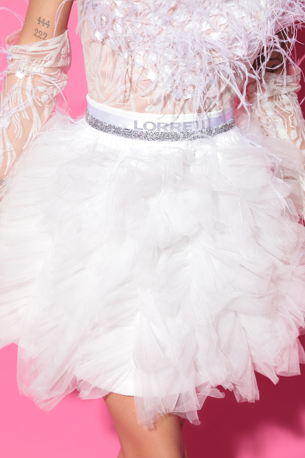 BELT MARABU 1A FEATHERS RHINESTONE WHITE