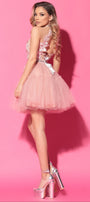 MINI SKIRT AND CROP TOP SET MABEL LACE TULLE POWDER PINK