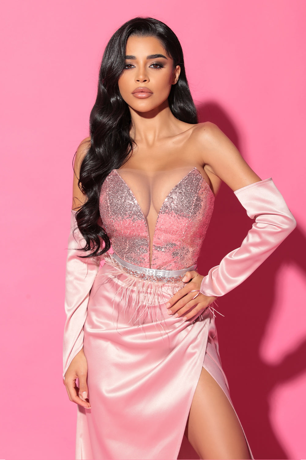 BELT MARABU 2B FEATHERS RHINESTONE ROSE GOLD