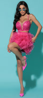 МINI SET TOP CON GONNA DEMI PAILLETTES ТULLE ROSA BRILLANTE