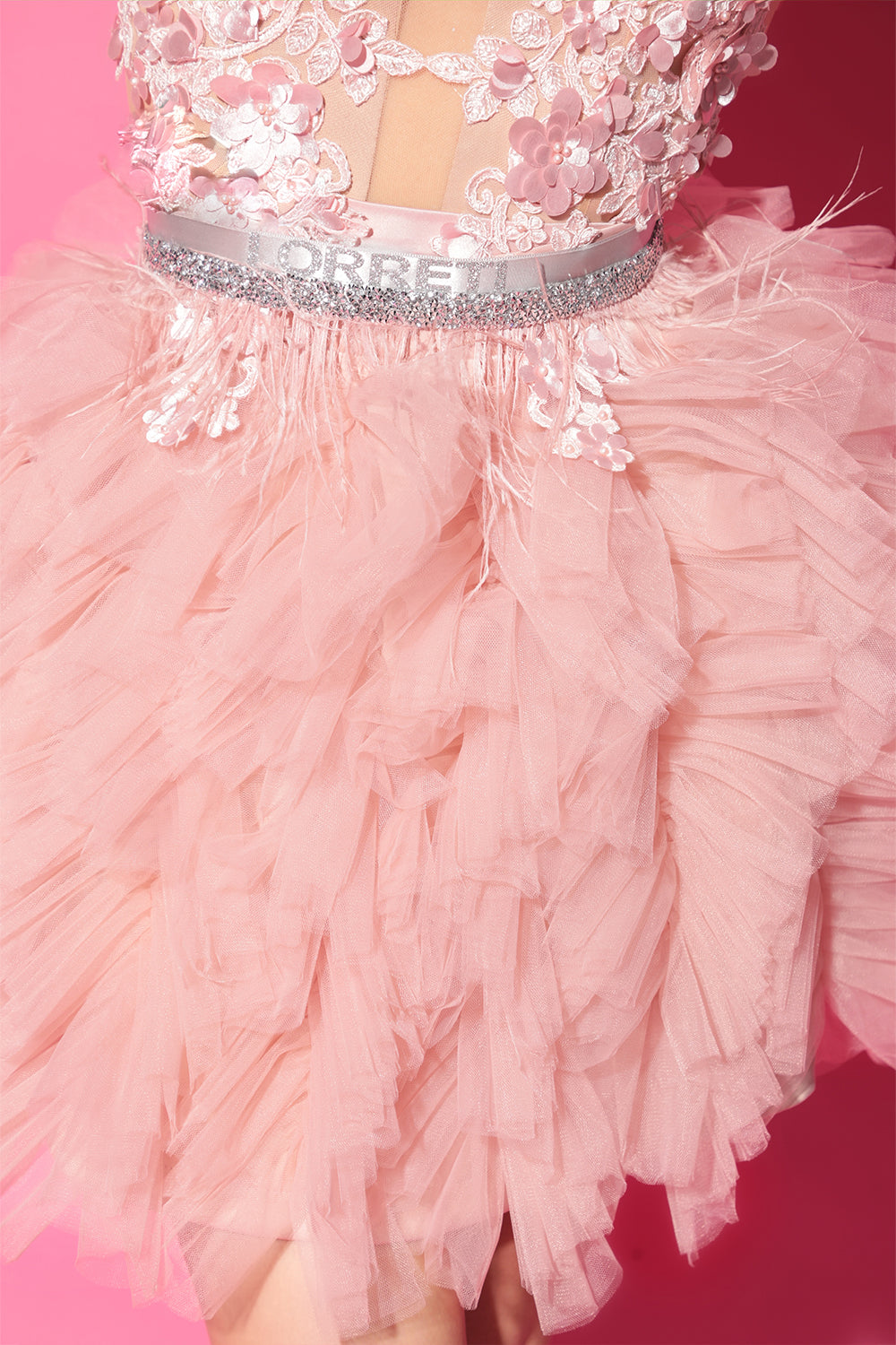 BELT MARABU FEATHERS RHINESTONE POWDER PINK