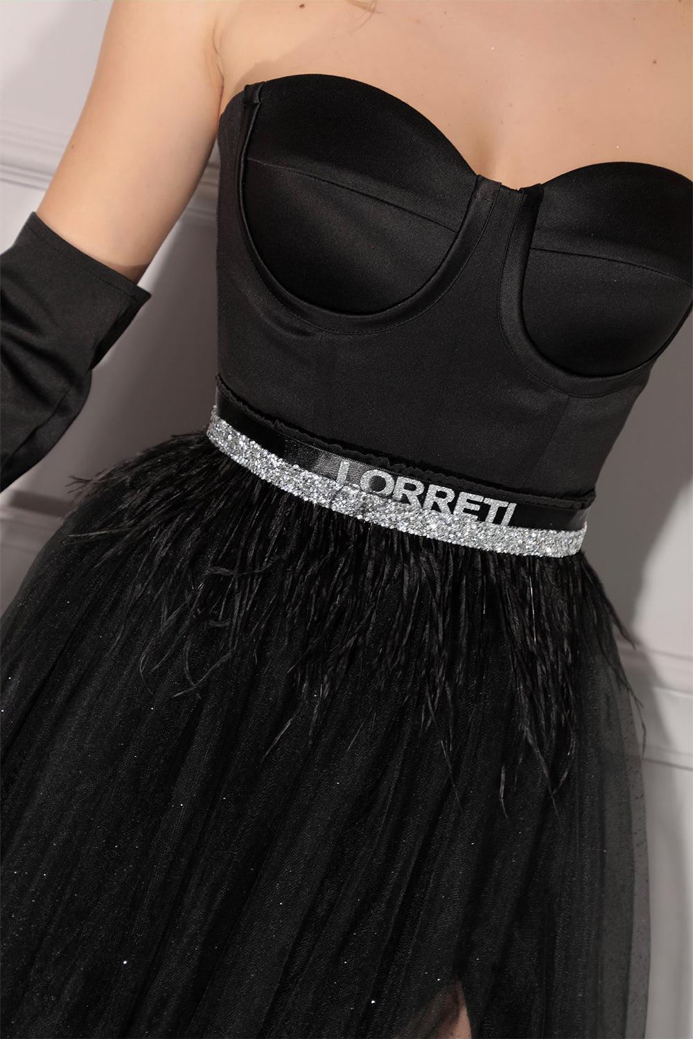 BELT MARABU 5B FEATHERS RHINESTONE BLACK
