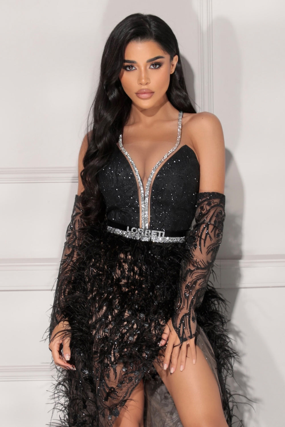 BELT MARABU 5B FEATHERS RHINESTONE BLACK