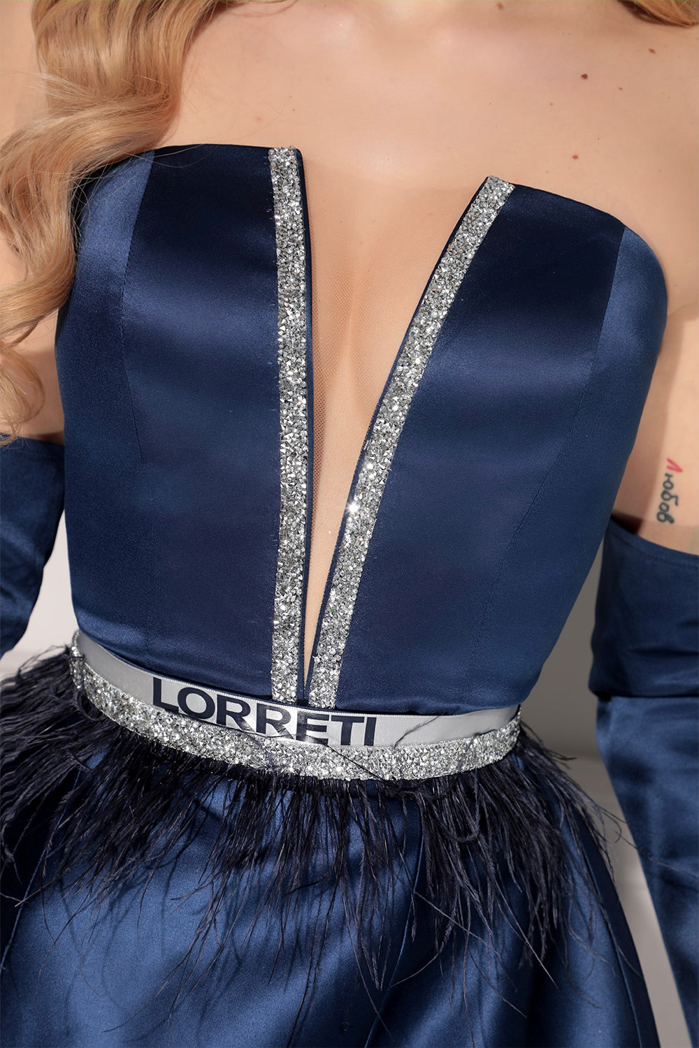 BELT MARABU 8A FEATHERS RHINESTONE DARK BLUE