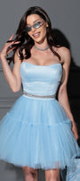 MINI CONJUNTO TOP CON FALDA JACQUELINE SATÍN TUL AZUL CLARO