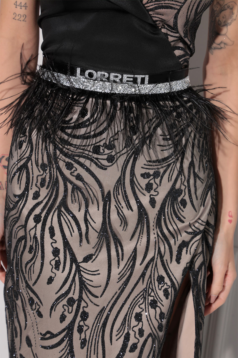 BELT MARABU 5B FEATHERS RHINESTONE BLACK