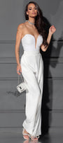 MAXI CROP TOP AND PANTS SET ALORA SEQUIN SATIN WHITE
