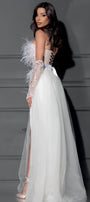 МAXI SET TOP CON GONNA EMBERLY PIZZO GLITTERATO PIUME RASO ТULLE BIANCO CON NUDO